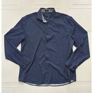 Coofandy Men's Navy Blue White Stars Long Sleeve Button Up Shirt Size Large